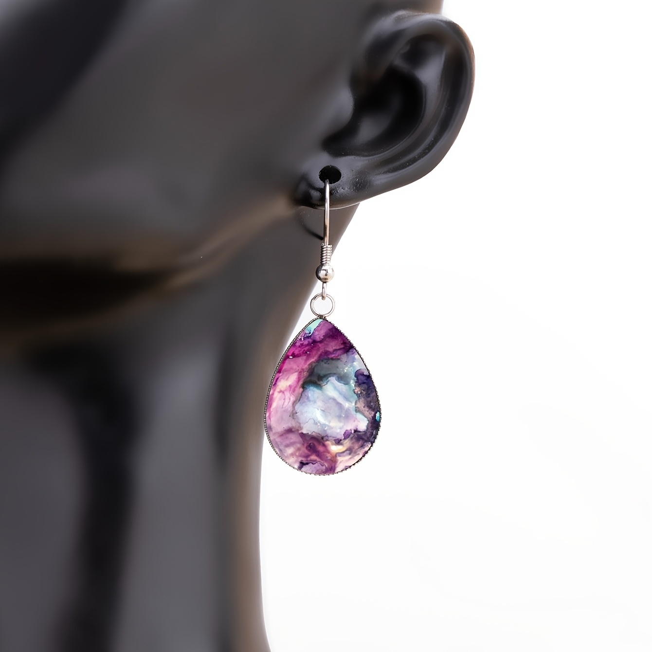 Pink-purple Gradient Geode Pattern Teardrop Earrings